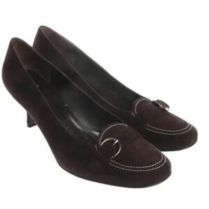|Stuart Weitzman| Brown Suede Buckle Pumps with Kitten Heel